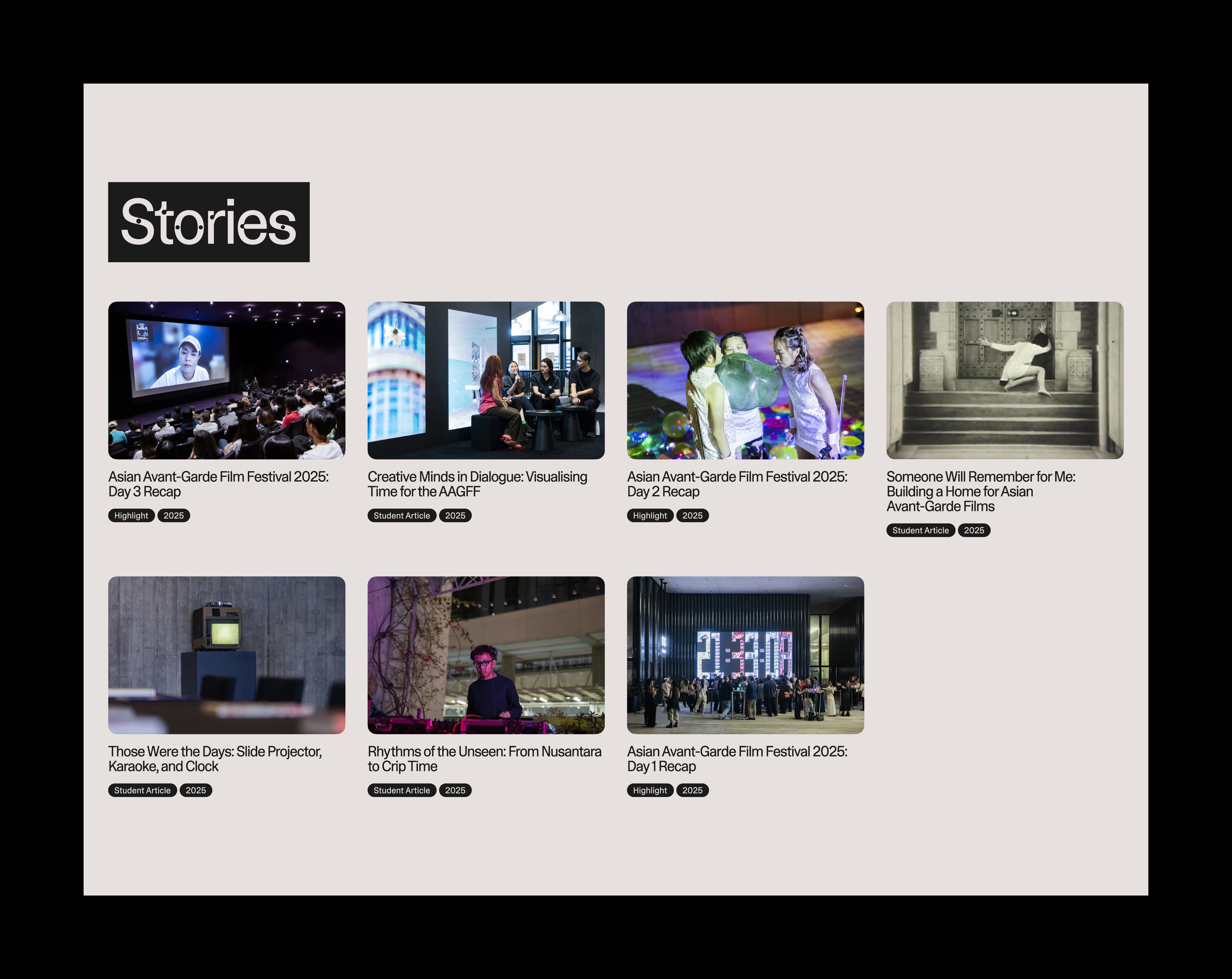 The story page design of the Asian Avant-Garde Film Festival.