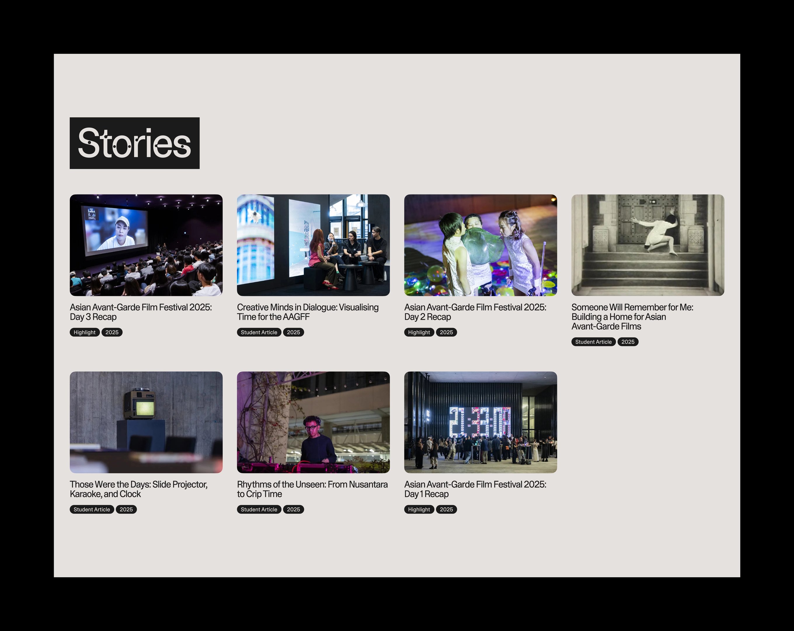 The story page design of the Asian Avant-Garde Film Festival.
