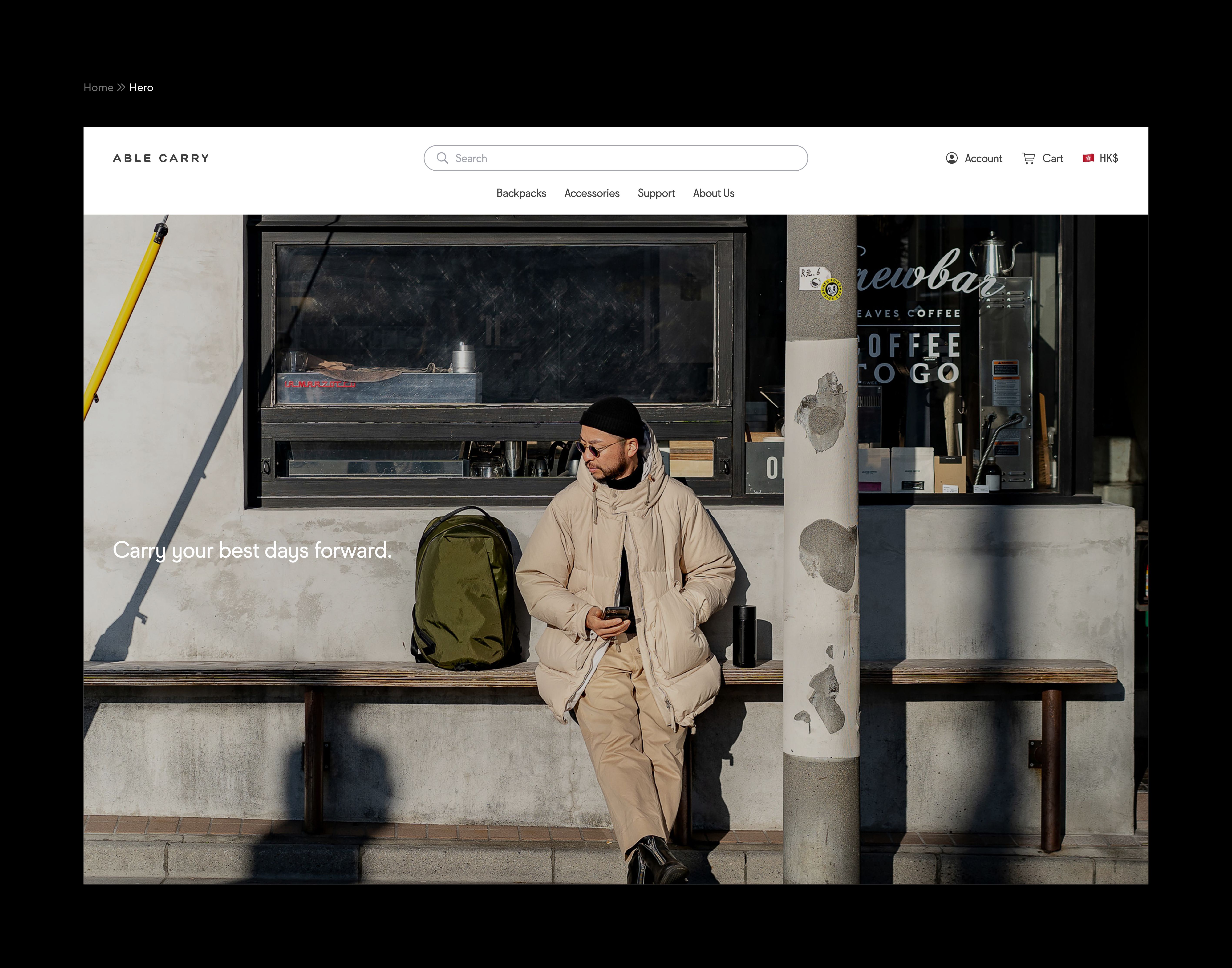 An image featuring Able Carry's homepage hero section design.