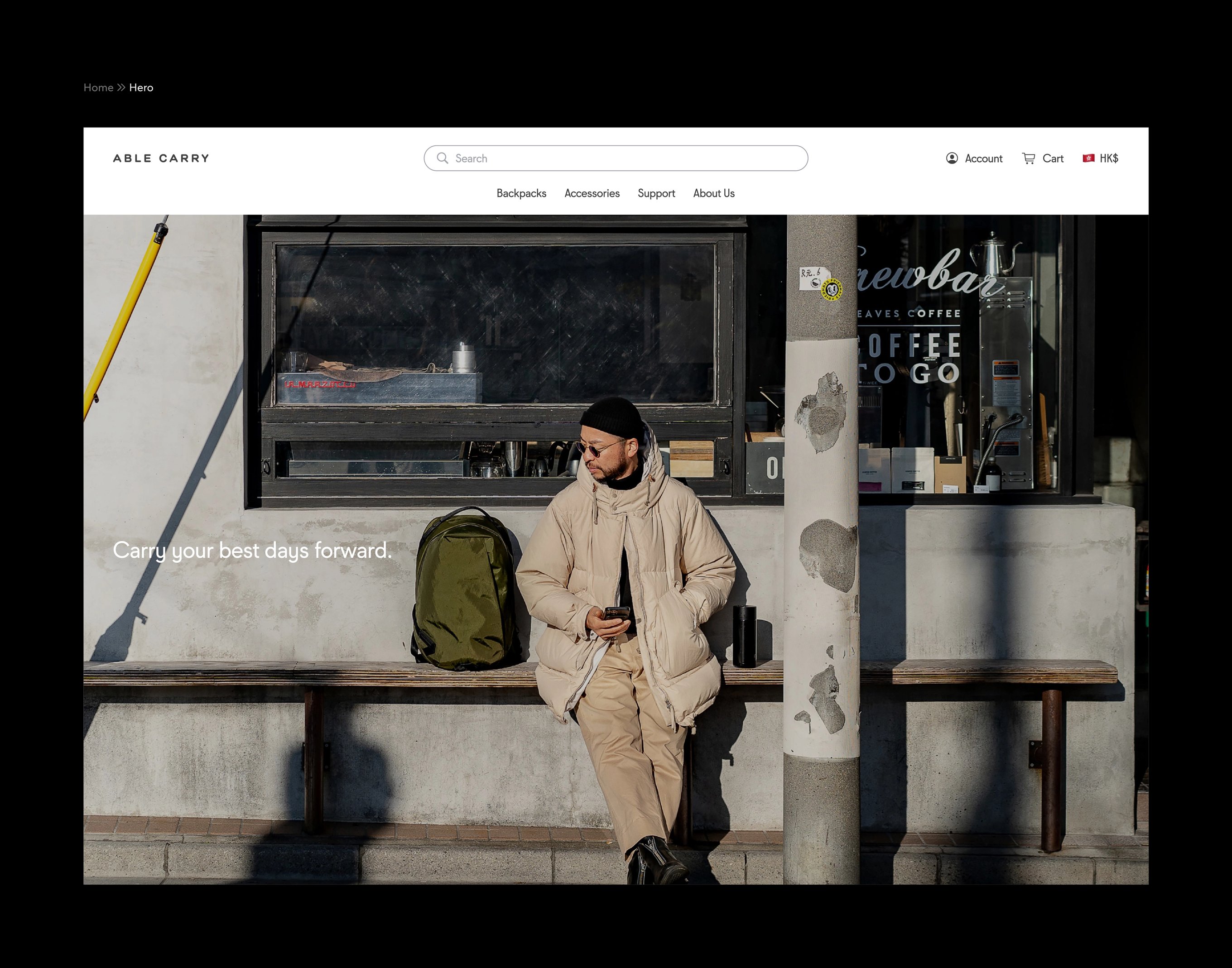 An image featuring Able Carry's homepage hero section design.