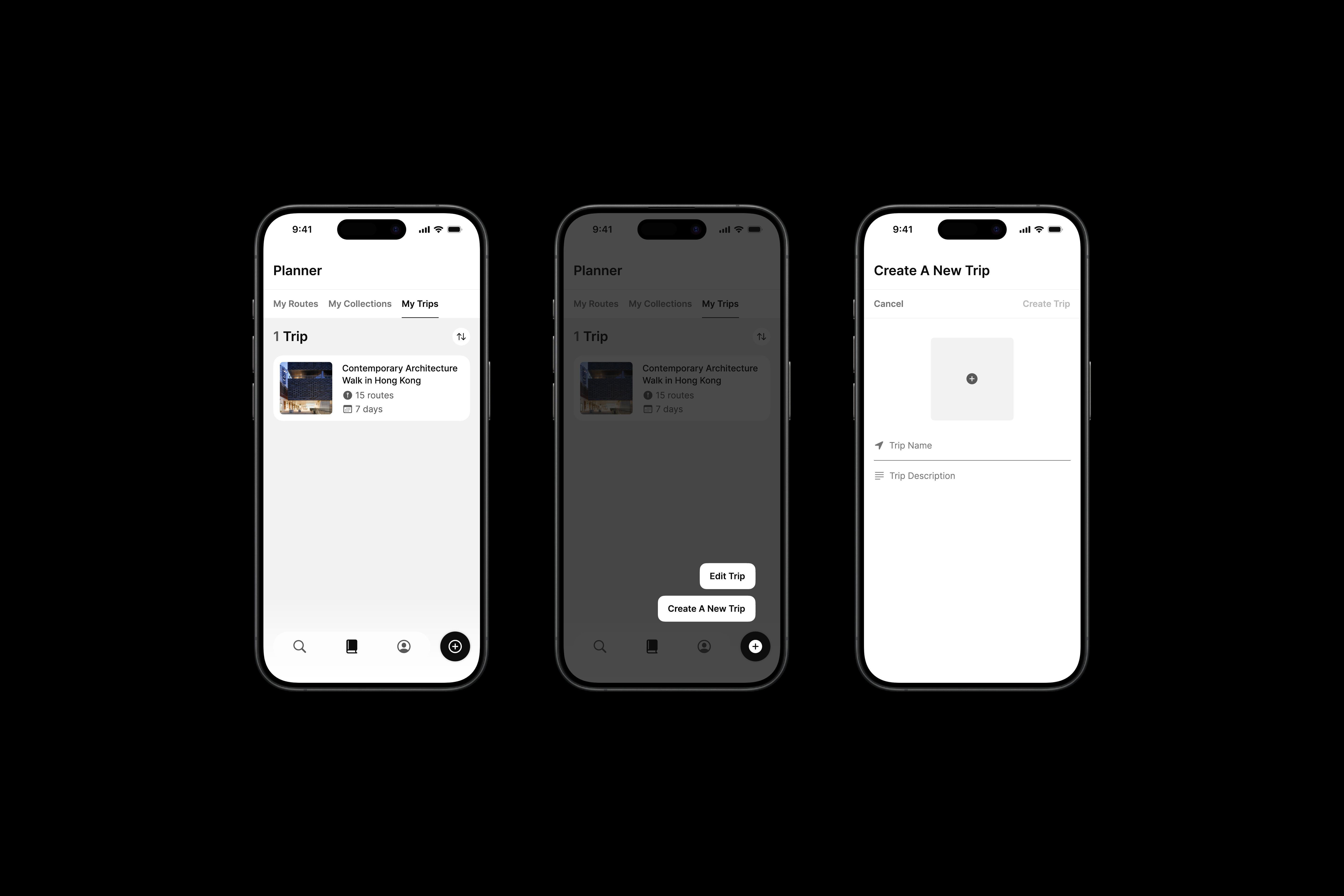 Three iPhone mock ups featuring Many Road's app design.