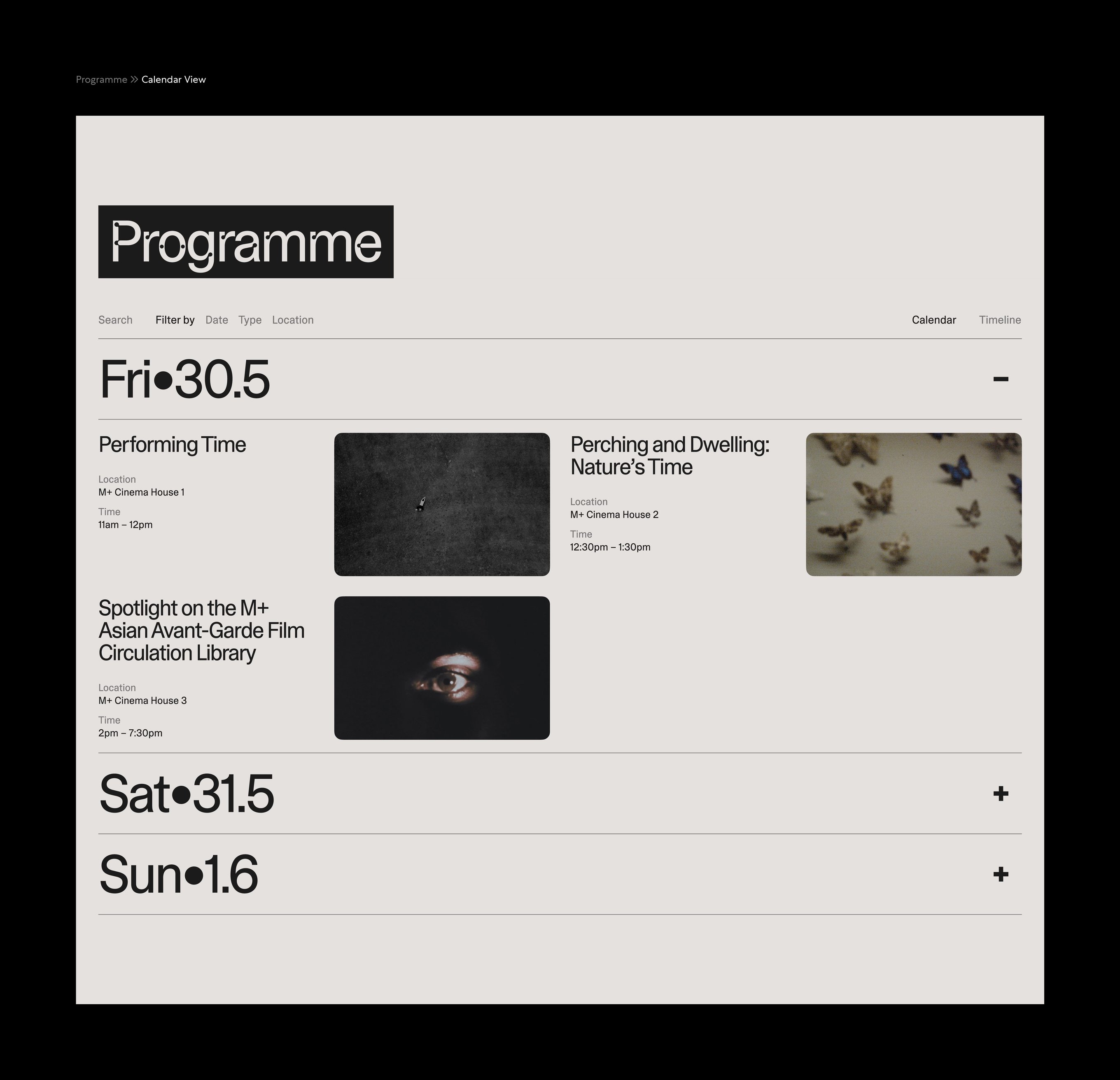 The programme page design of the Asian Avant-Garde Film Festival.
