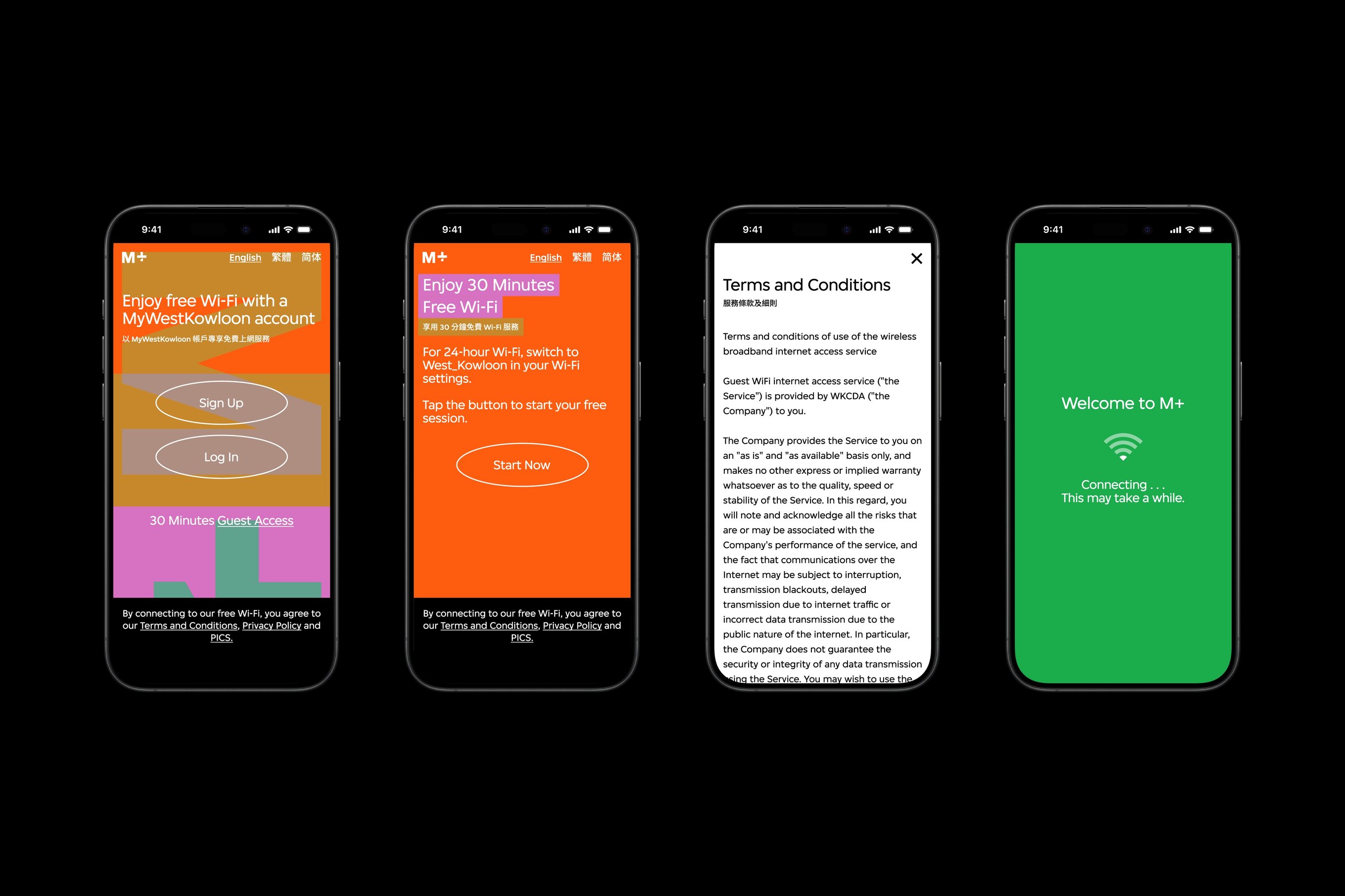 An overview of the M+ Wi-Fi interfaces in their responsive format.