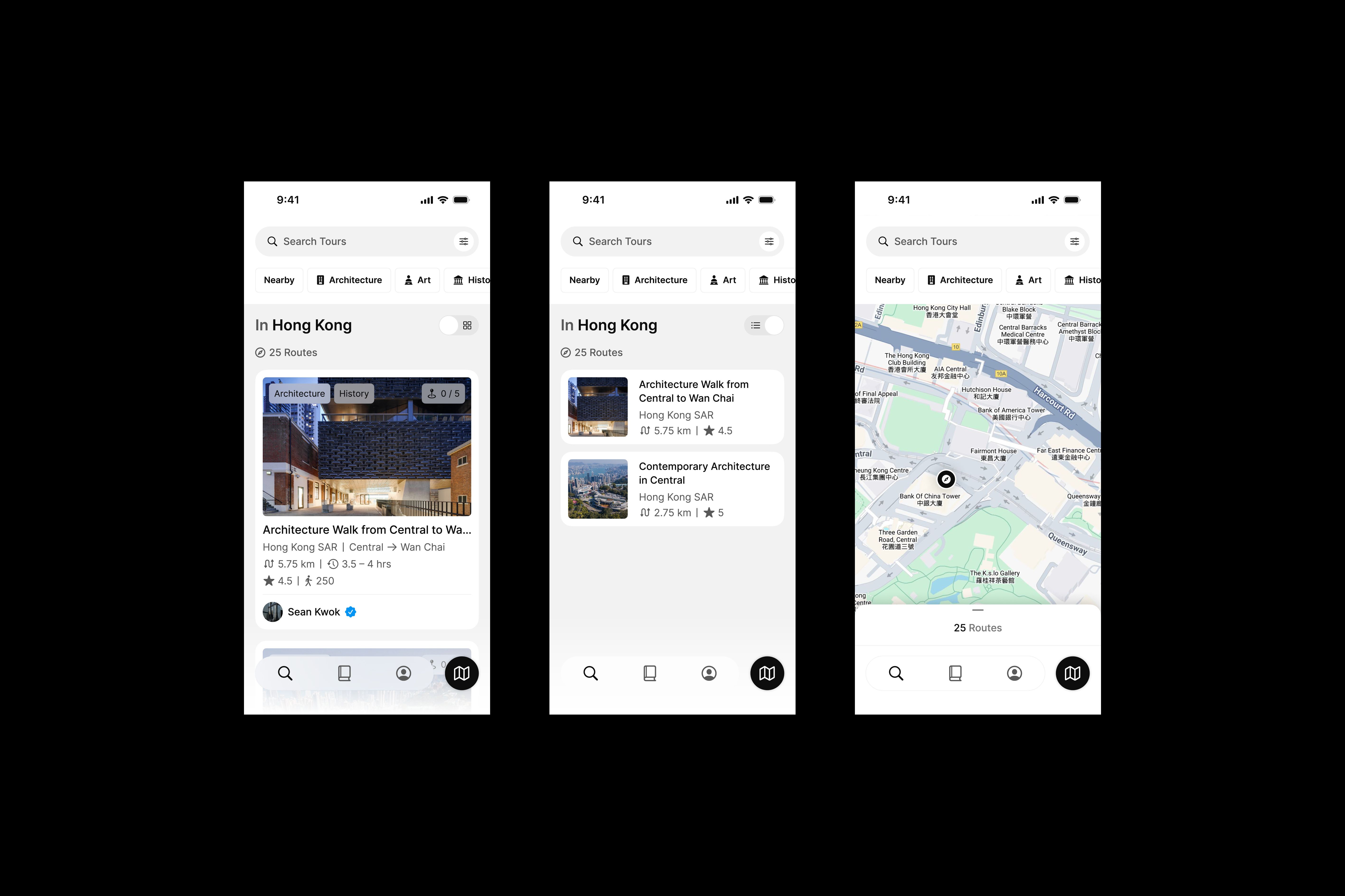 Three designs featuring the Many Road app's dashboard page.