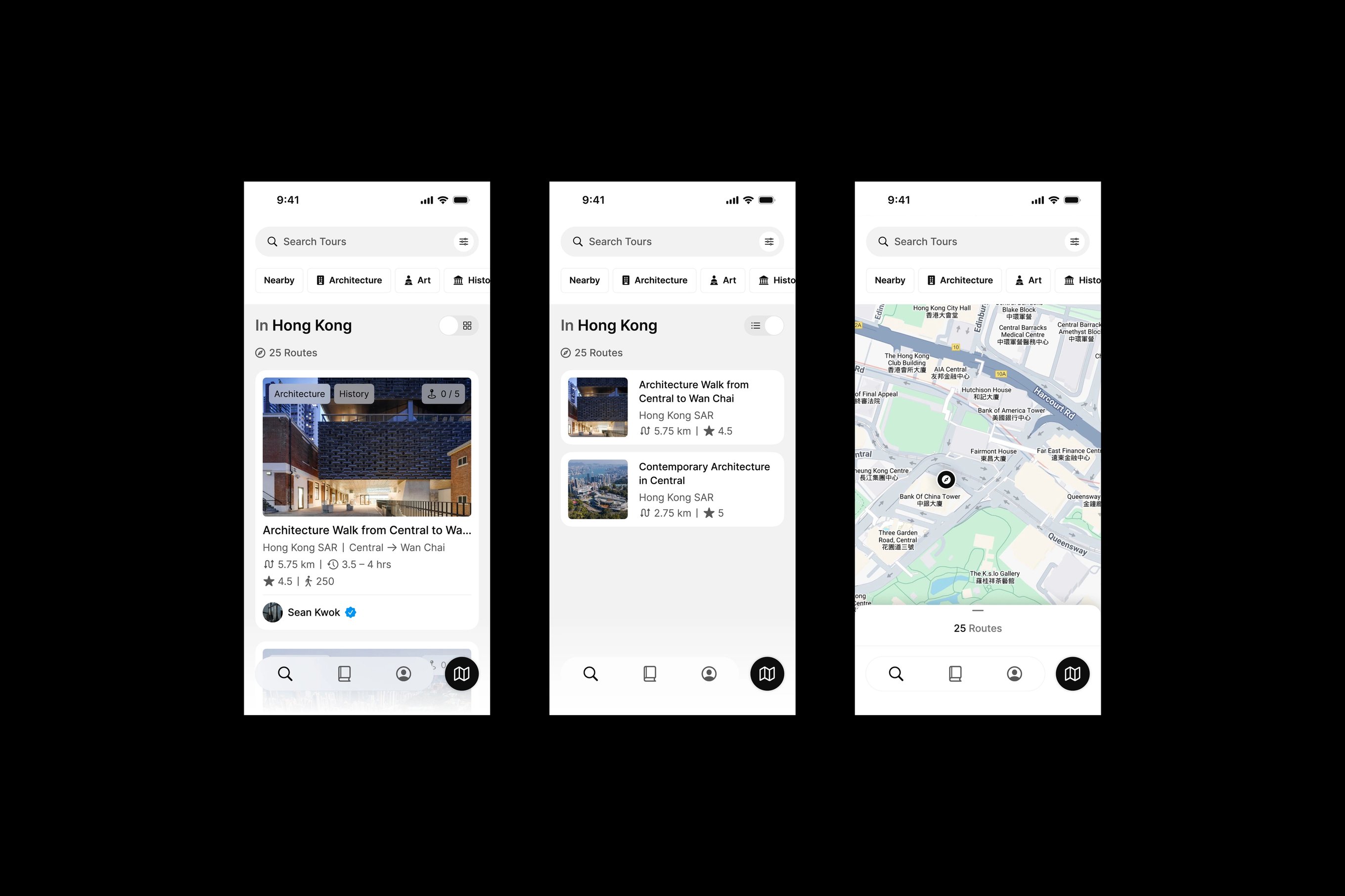 Three designs featuring the Many Road app's dashboard page.