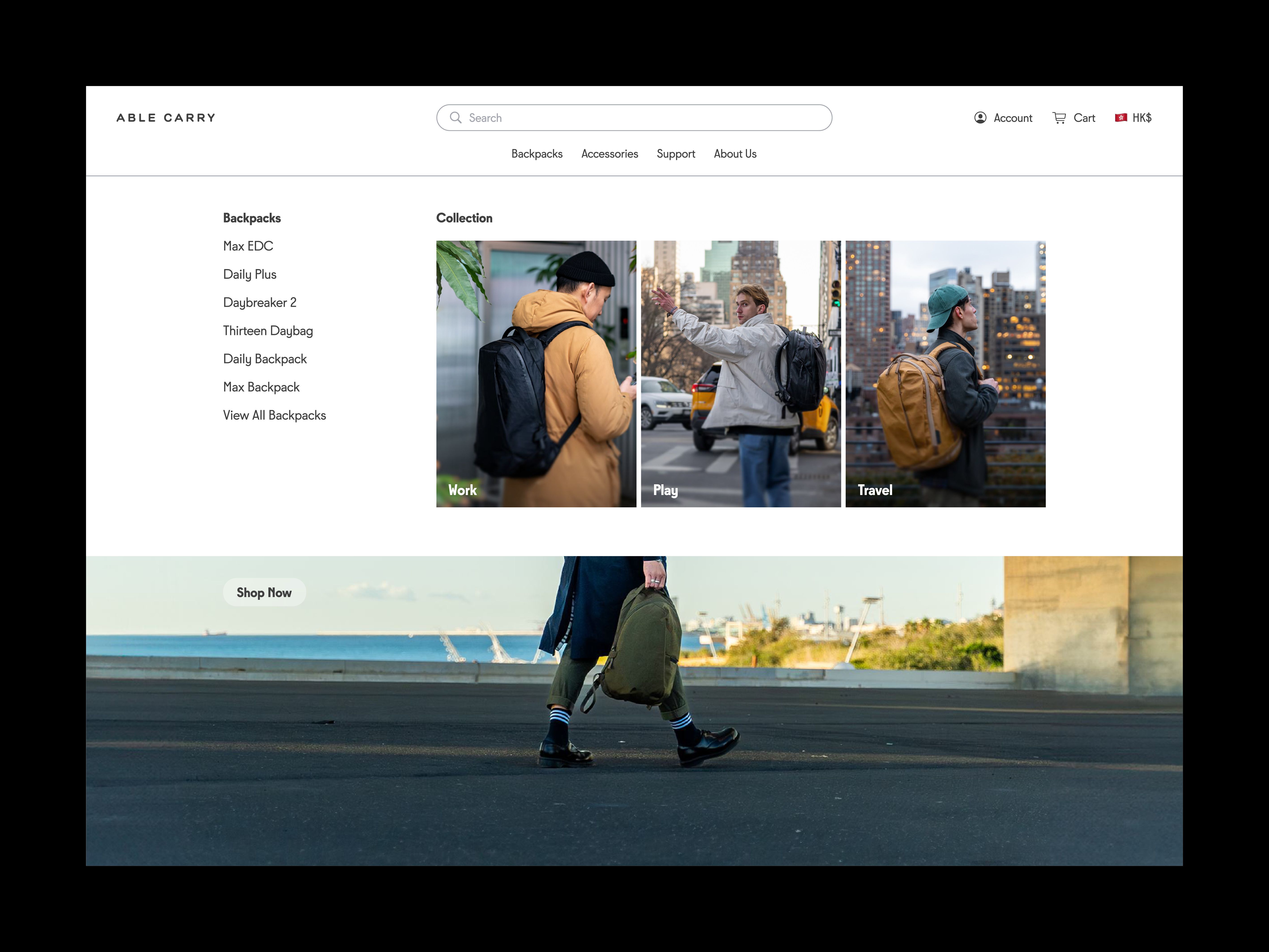 An image featuring Able Carry's interactive menu design.