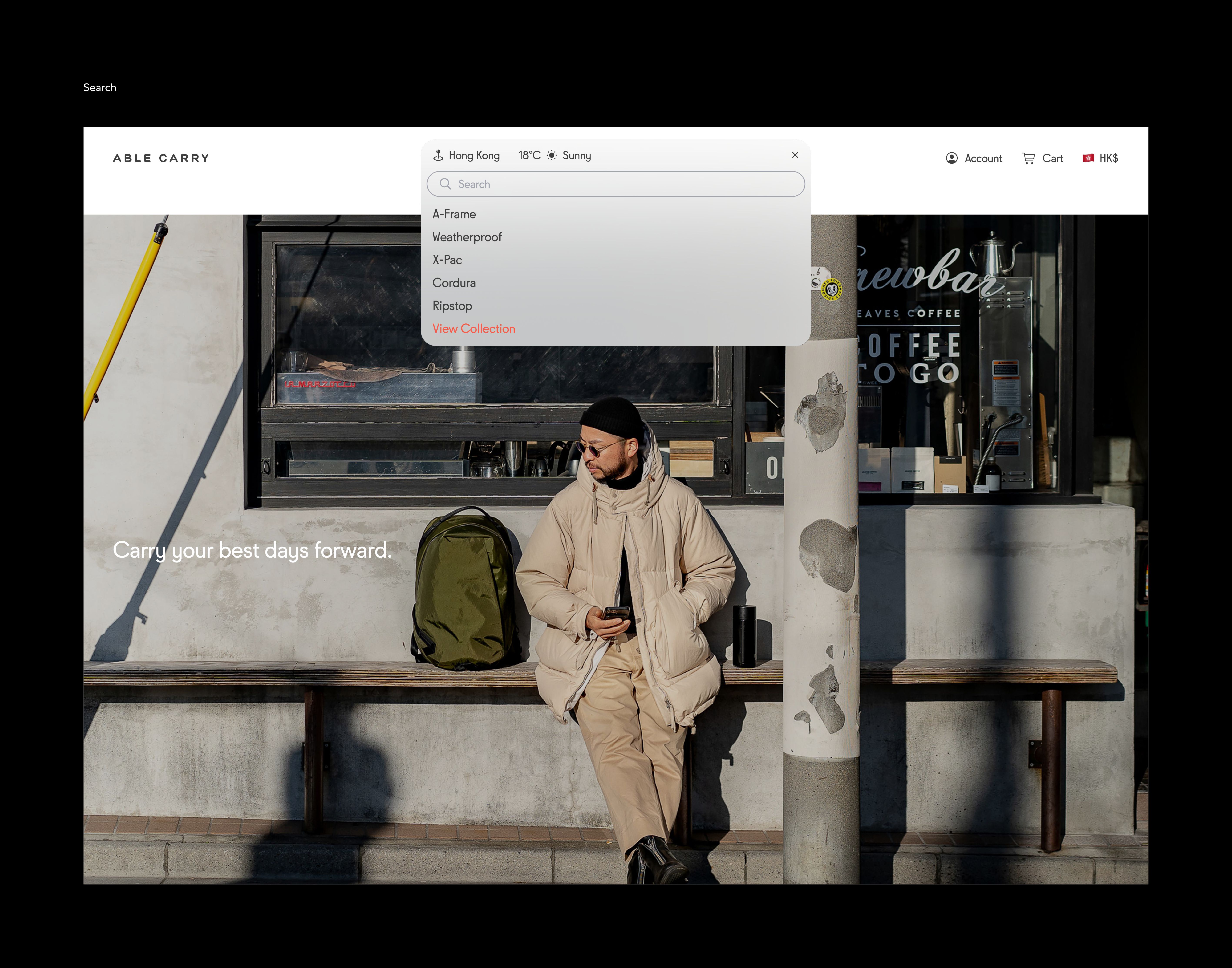 An image featuring Able Carry's search function design.