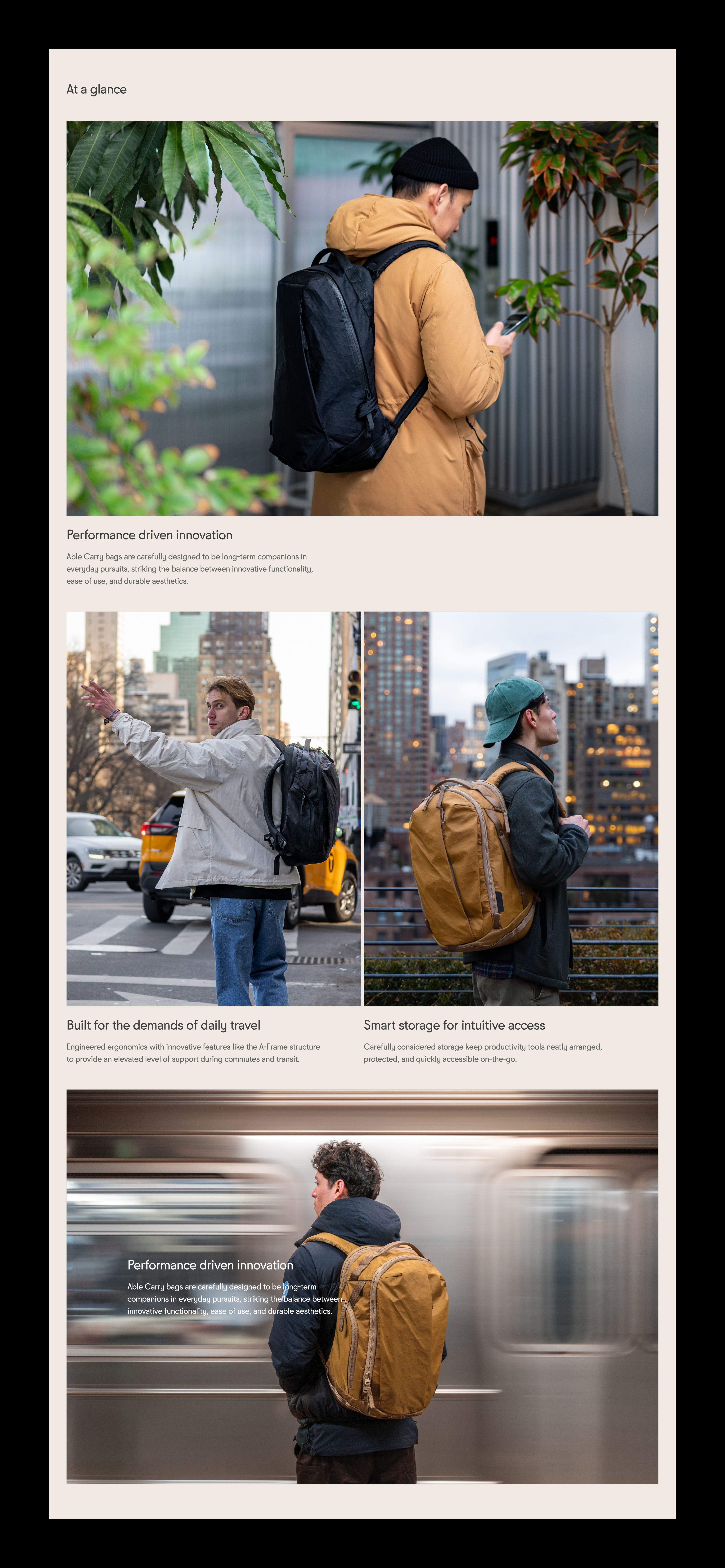 An image featuring Able Carry's homepage story section design.