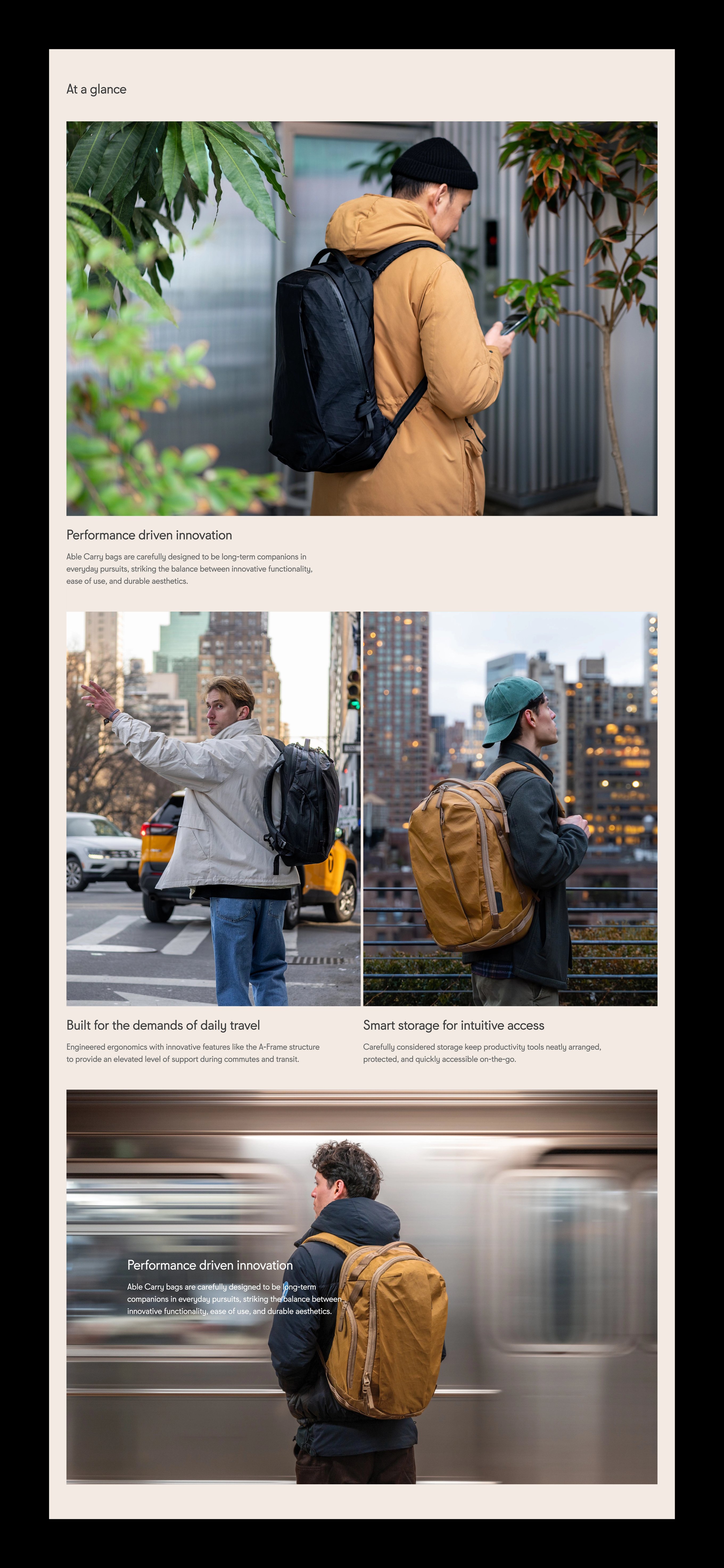 An image featuring Able Carry's homepage story section design.