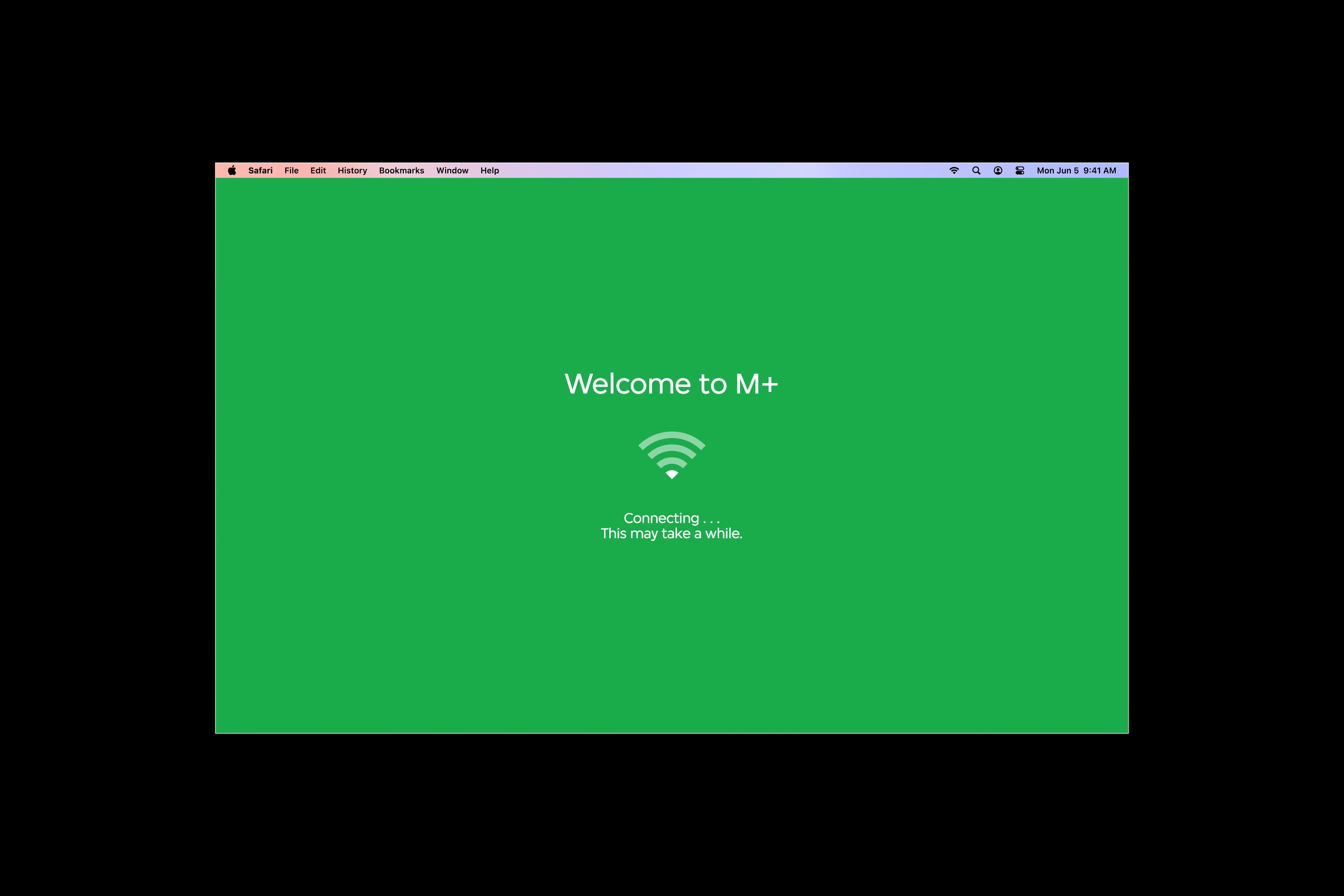 An interface of the M+ Wi-Fi loading page.