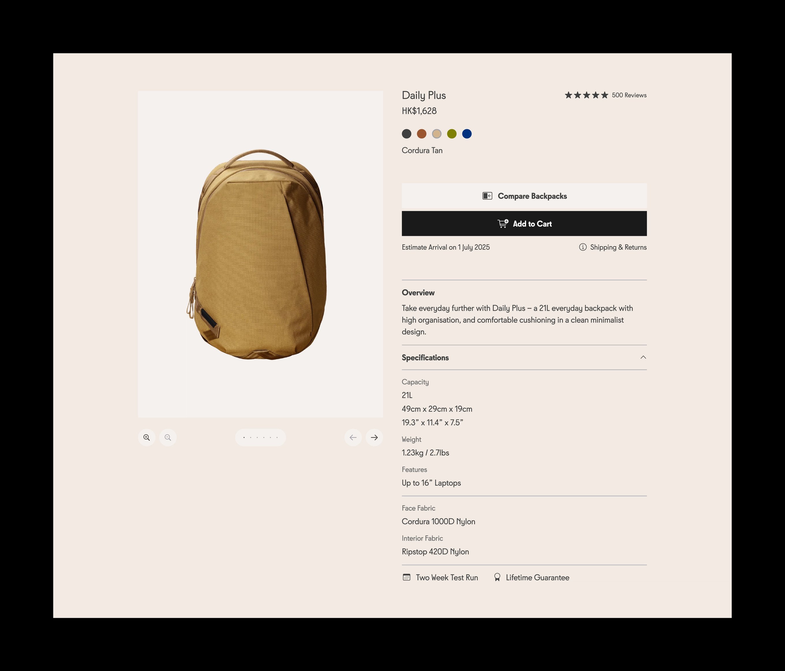 An image featuring Able Carry's product detail page design, feature product details such as an overview and specifications.