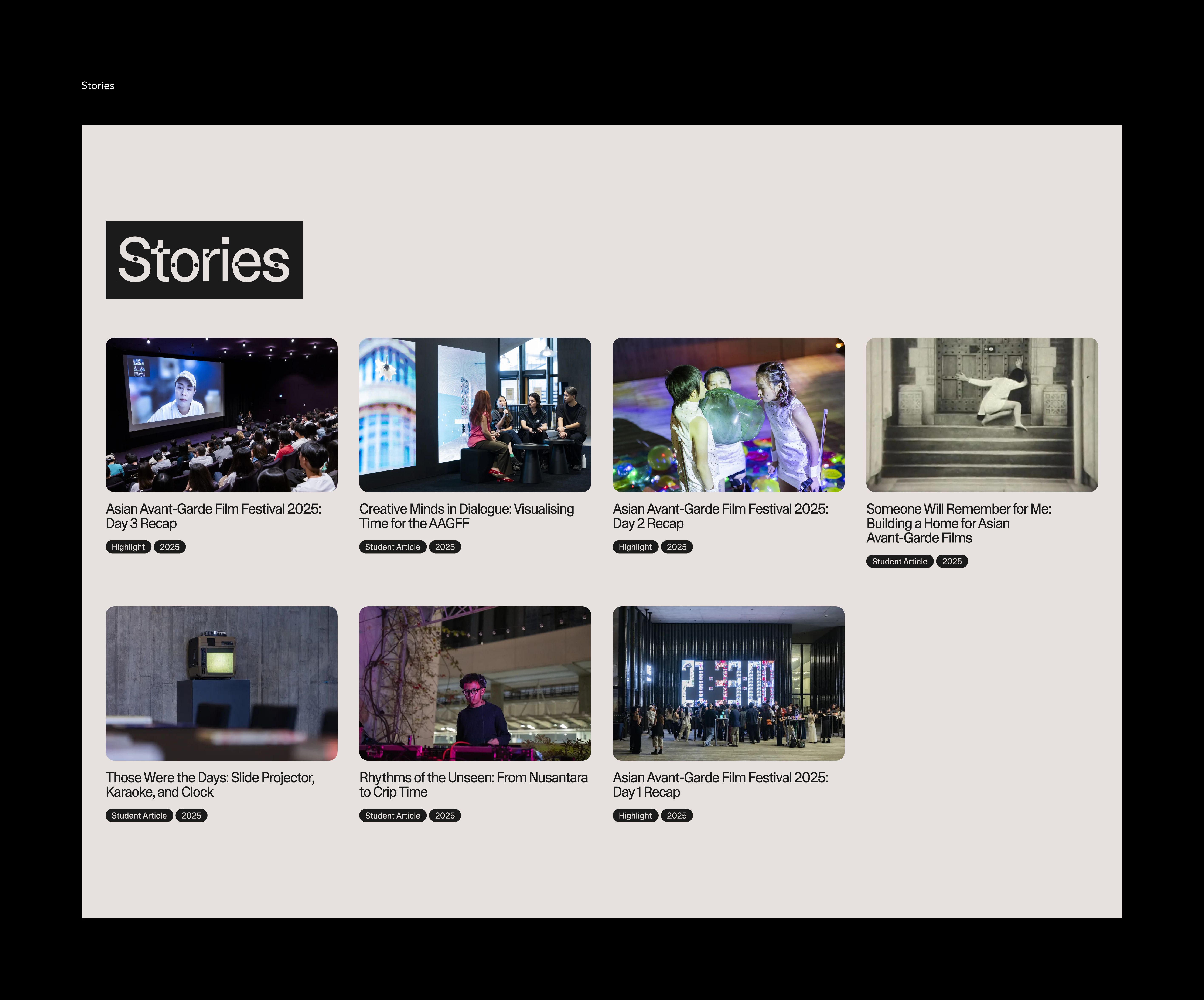 The story page design of the Asian Avant-Garde Film Festival.