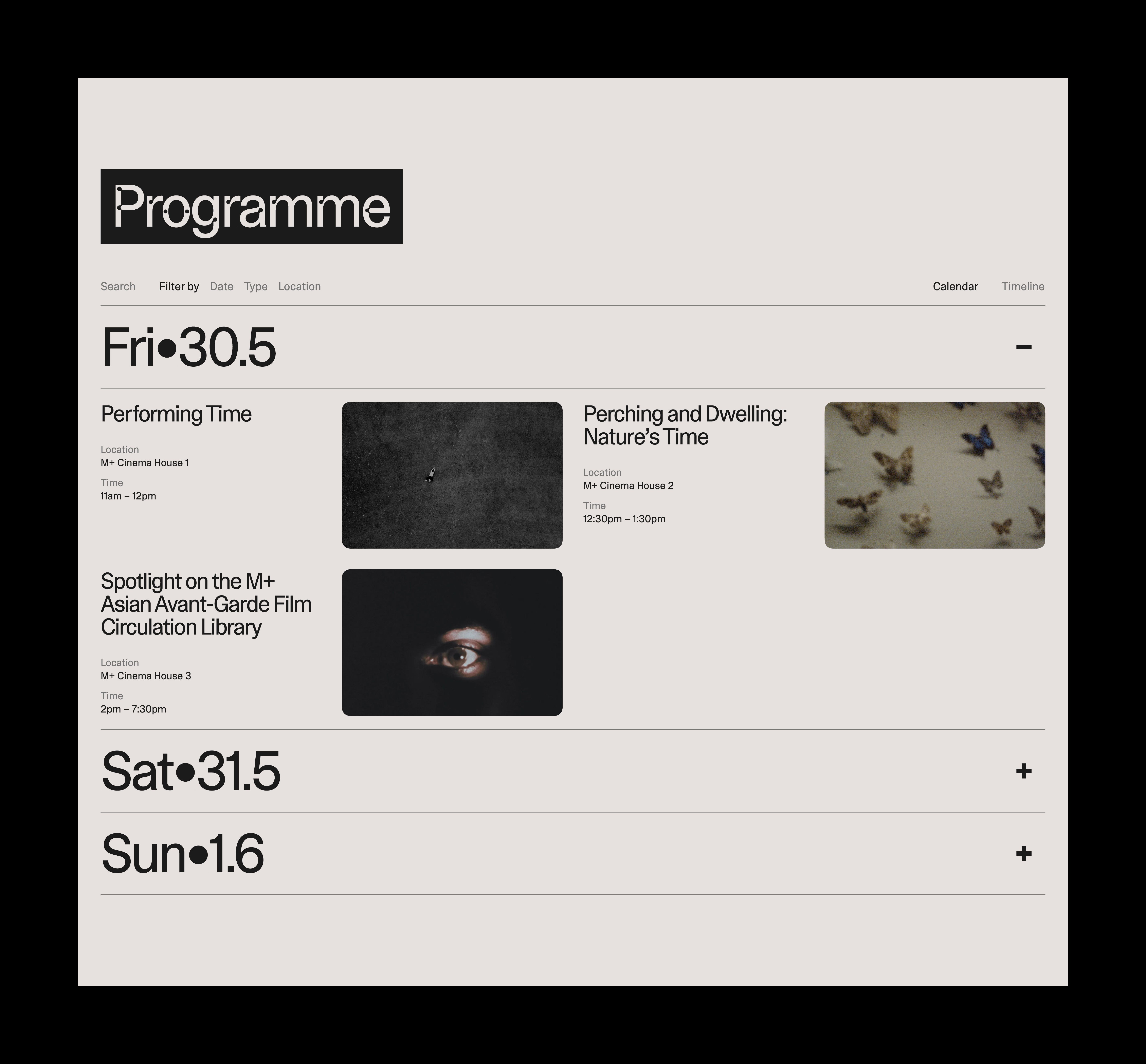 The programme page design of the Asian Avant-Garde Film Festival.