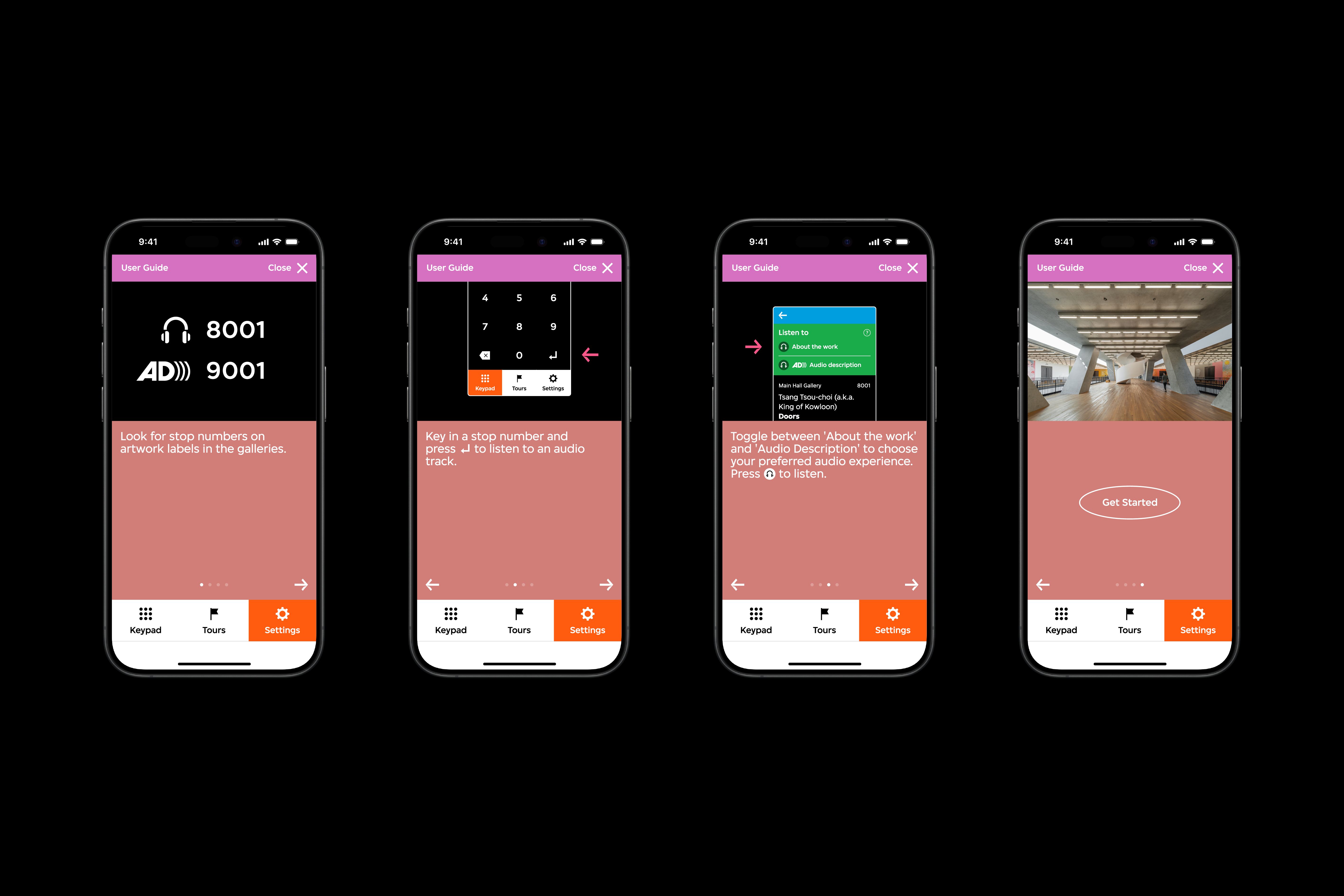 An overview of the M+ audio guide interface.