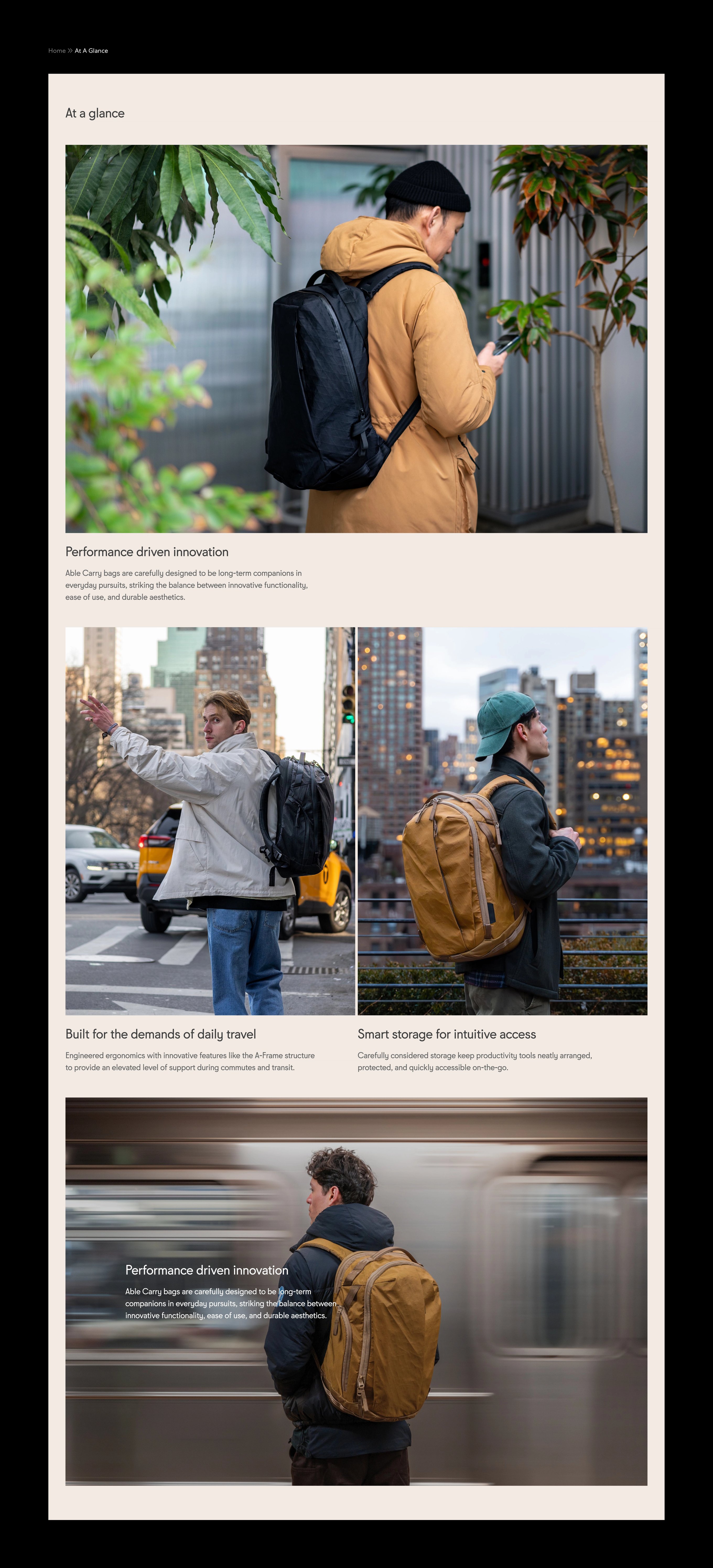 An image featuring Able Carry's homepage story section design.