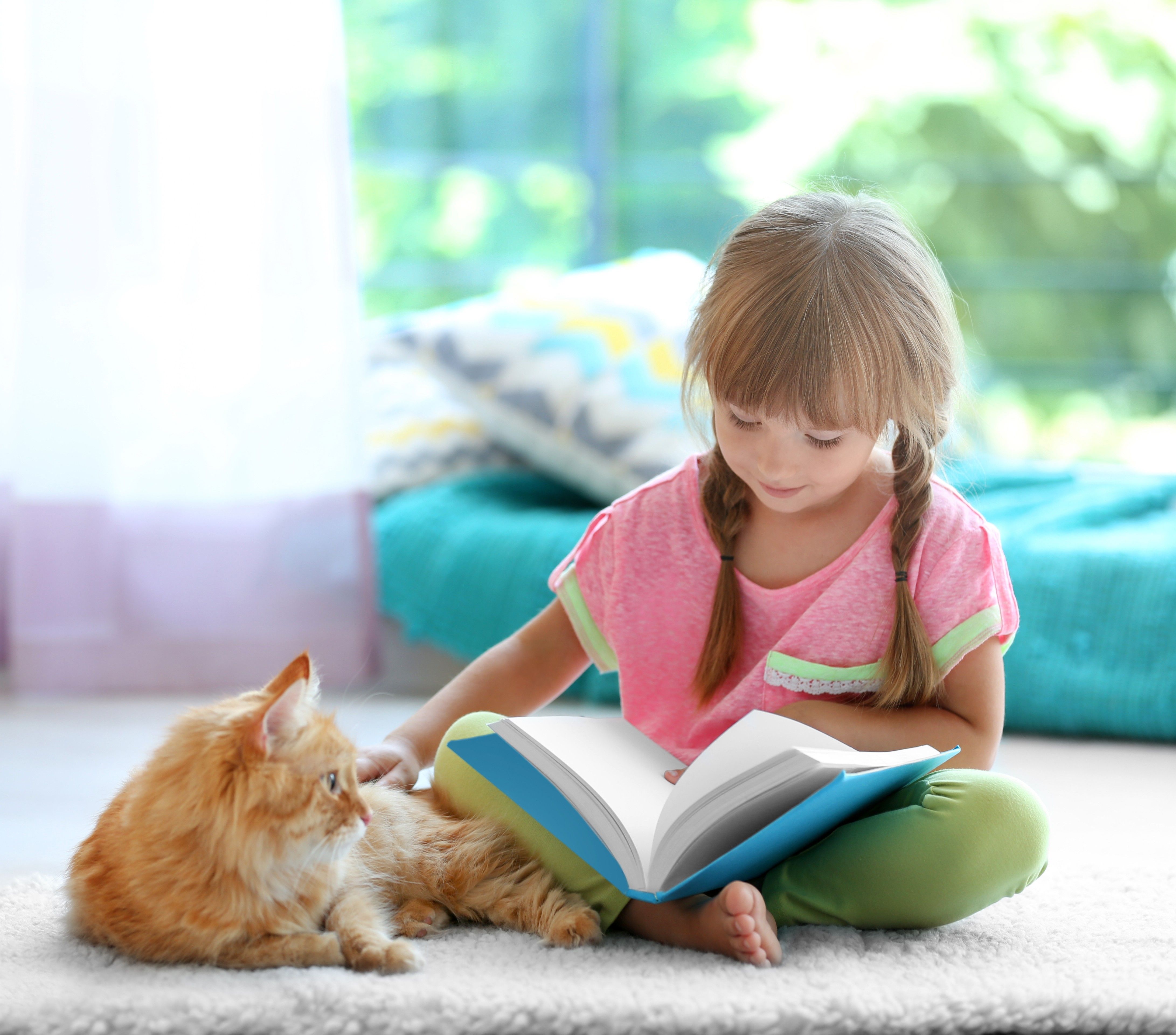 Girl reading with cat
