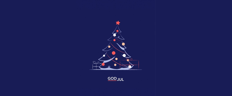 Et tegnet juletre og skriften God Jul i Enturs profilfarger