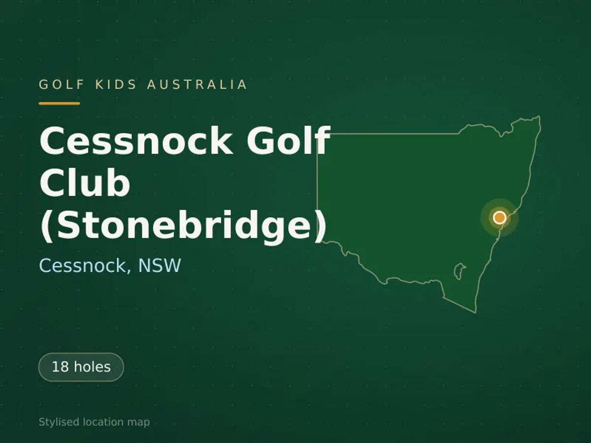 Stylised map showing the location of Cessnock Golf Club (Stonebridge) in Cessnock, NSW - not a photograph of the course