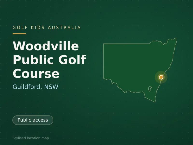 Stylised map showing the location of Woodville Public Golf Course in Guildford, NSW - not a photograph of the course