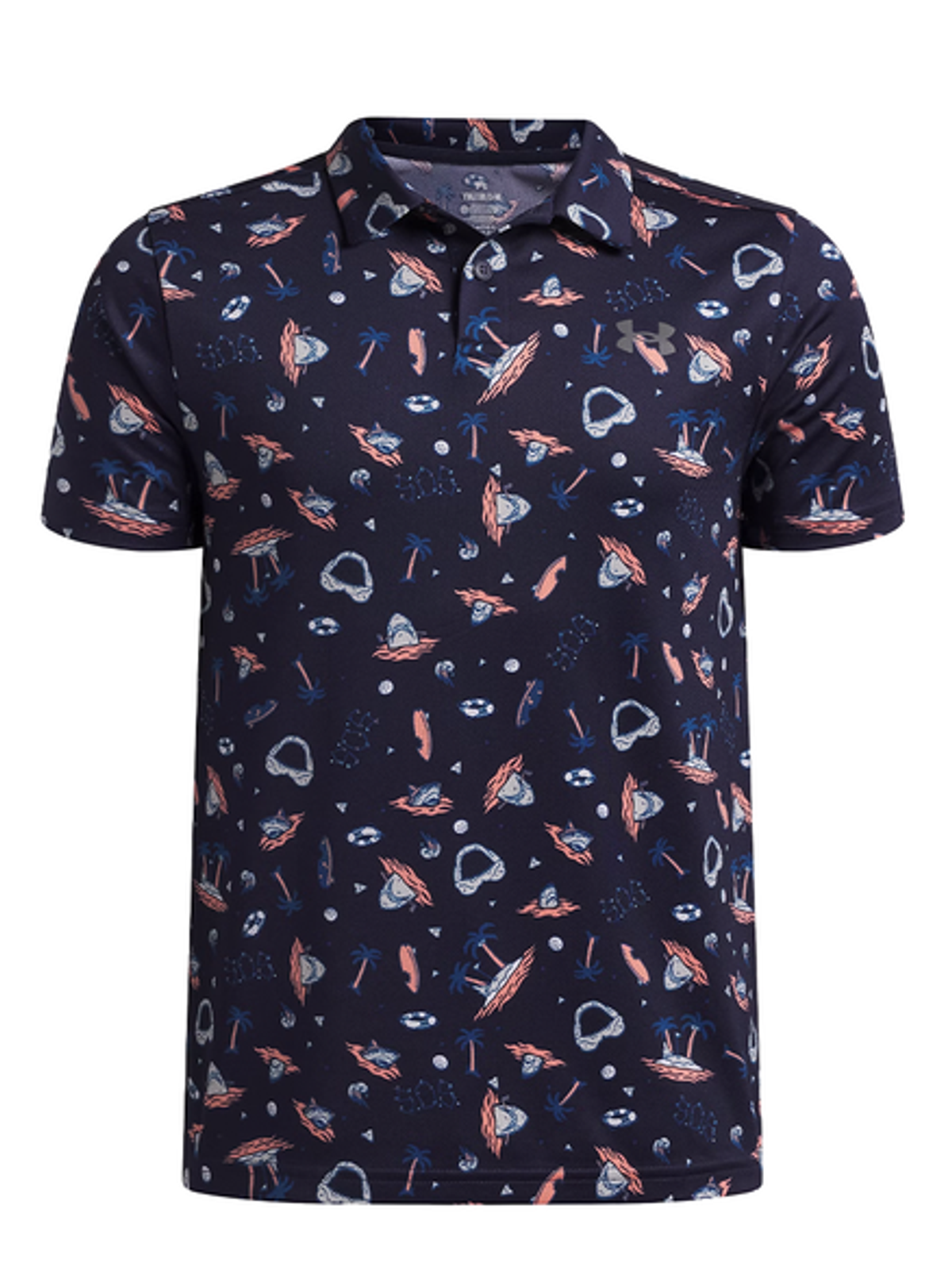Under Armour Junior Boys Matchplay Printed Polo - Midnight Navy/Posh Pink