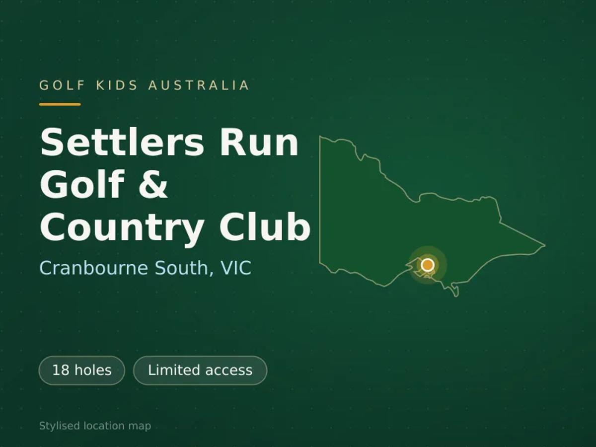 Stylised map showing the location of Settlers Run Golf & Country Club in Cranbourne South, VIC - not a photograph of the course