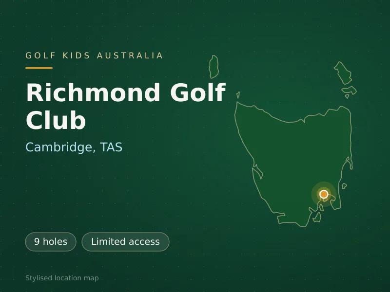 Stylised map showing the location of Richmond Golf Club in Cambridge, TAS - not a photograph of the course