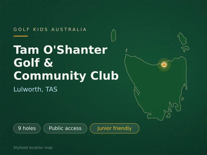 Stylised map showing the location of Tam O'Shanter Golf & Community Club in Lulworth, TAS - not a photograph of the course