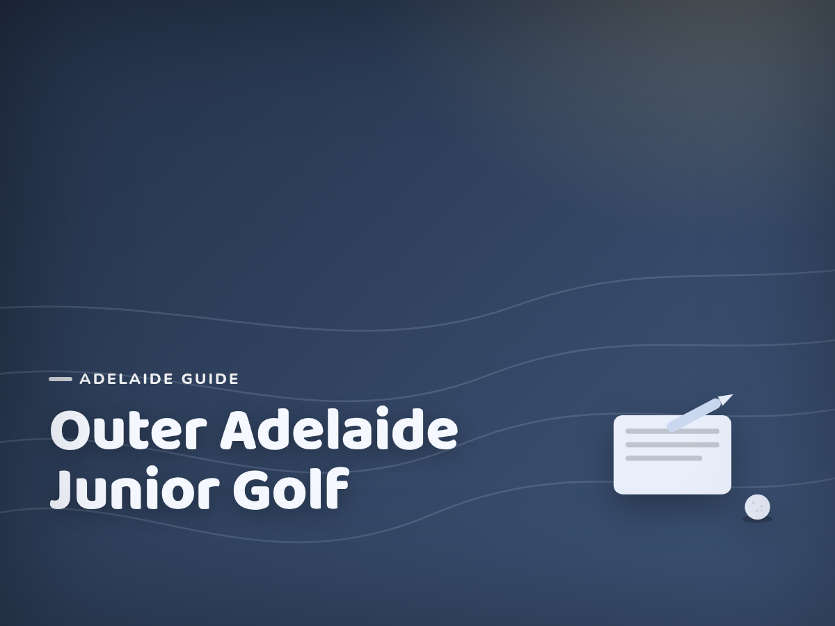 Branded cover illustration for the guide "Junior Golf Beyond Inner Adelaide: West Lakes, Mawson Lakes, the Hills & Barossa"