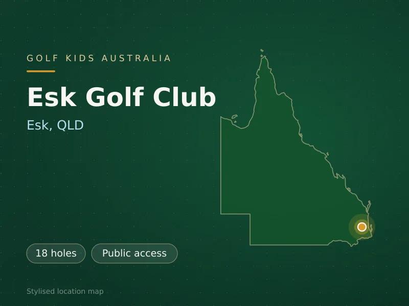 Stylised map showing the location of Esk Golf Club in Esk, QLD - not a photograph of the course