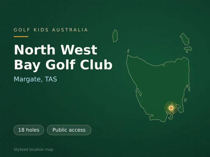 Stylised map showing the location of North West Bay Golf Club in Margate, TAS - not a photograph of the course