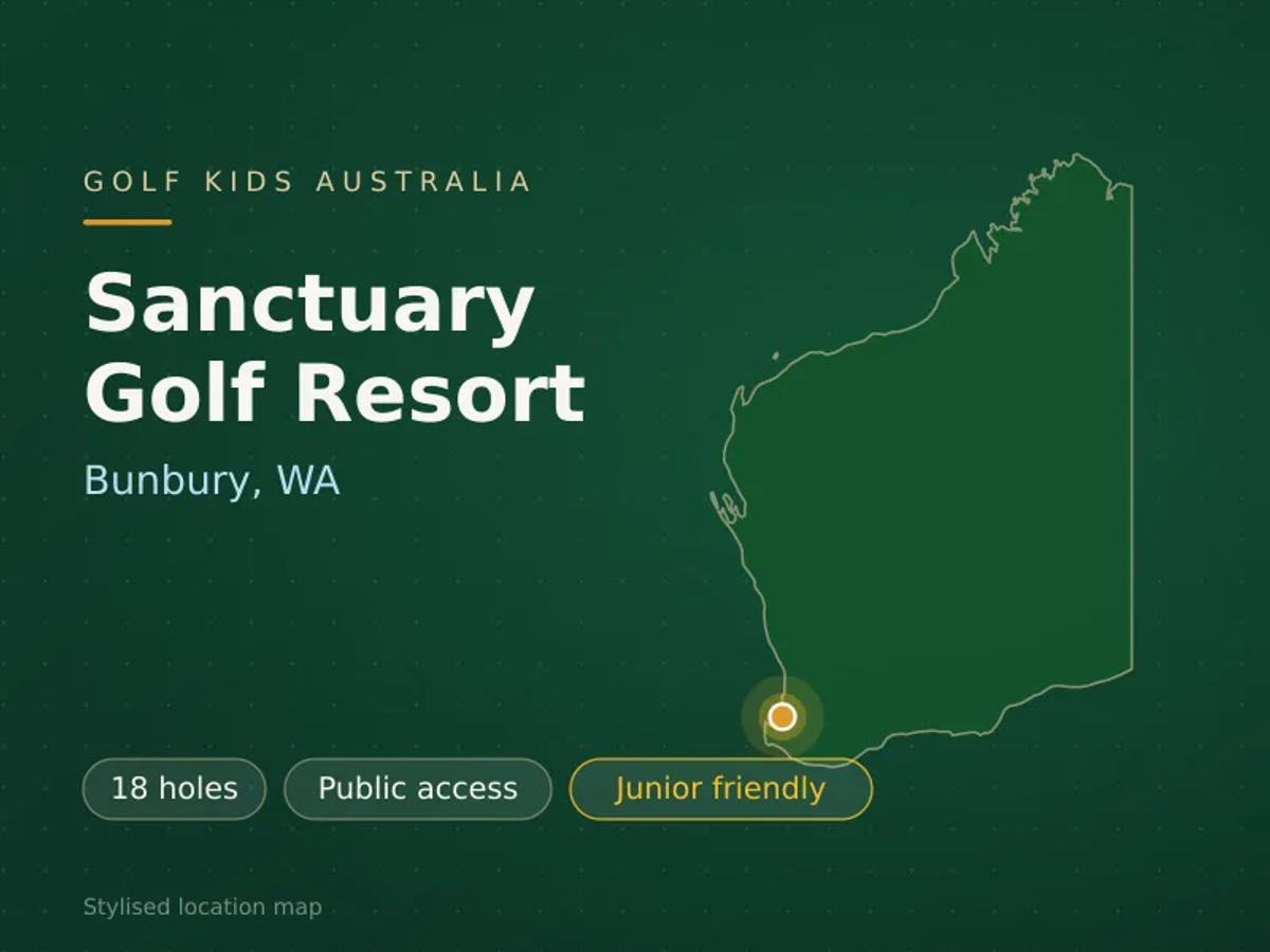 Stylised map showing the location of Sanctuary Golf Resort in Bunbury, WA - not a photograph of the course