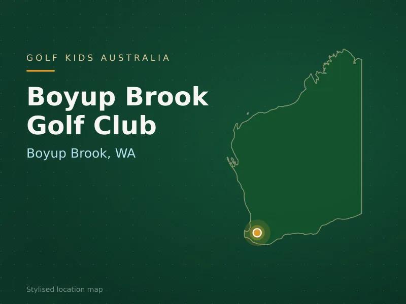 Stylised map showing the location of Boyup Brook Golf Club in Boyup Brook, WA - not a photograph of the course