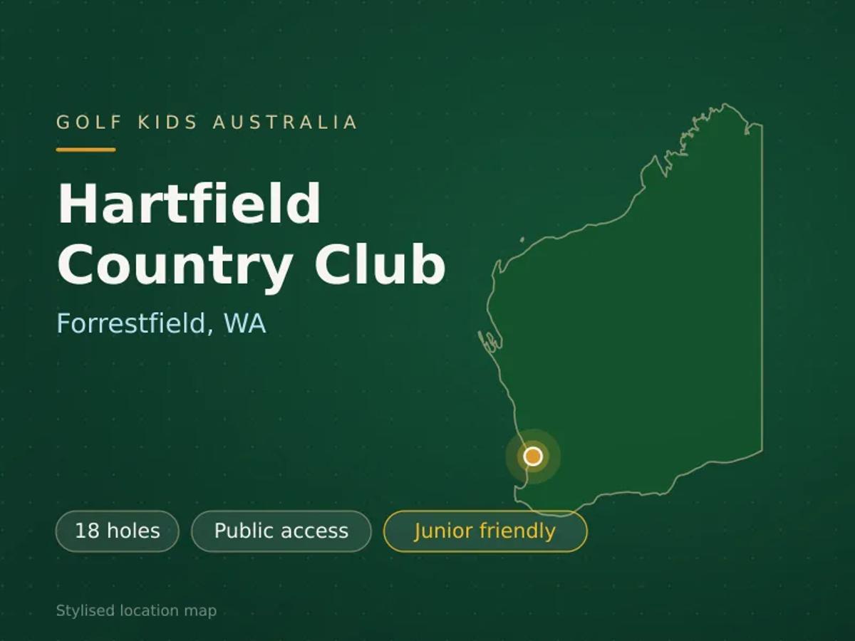 Stylised map showing the location of Hartfield Country Club in Forrestfield, WA - not a photograph of the course