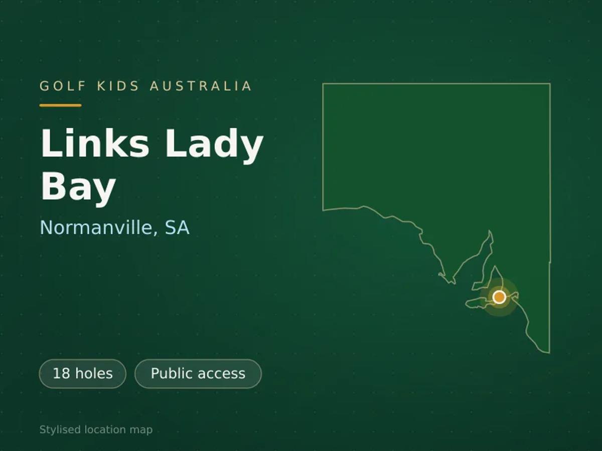 Stylised map showing the location of Links Lady Bay in Normanville, SA - not a photograph of the course