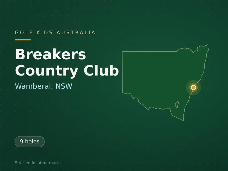 Stylised map showing the location of Breakers Country Club in Wamberal, NSW - not a photograph of the course