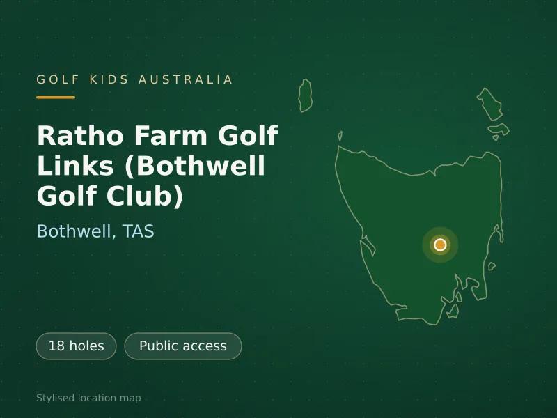 Stylised map showing the location of Ratho Farm Golf Links (Bothwell Golf Club) in Bothwell, TAS - not a photograph of the course