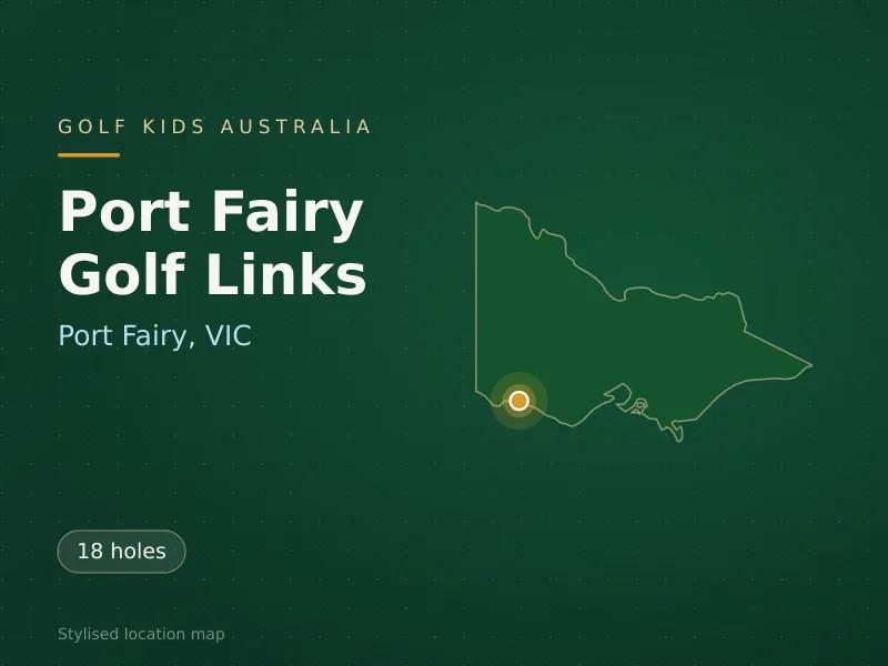 Stylised map showing the location of Port Fairy Golf Links in Port Fairy, VIC - not a photograph of the course