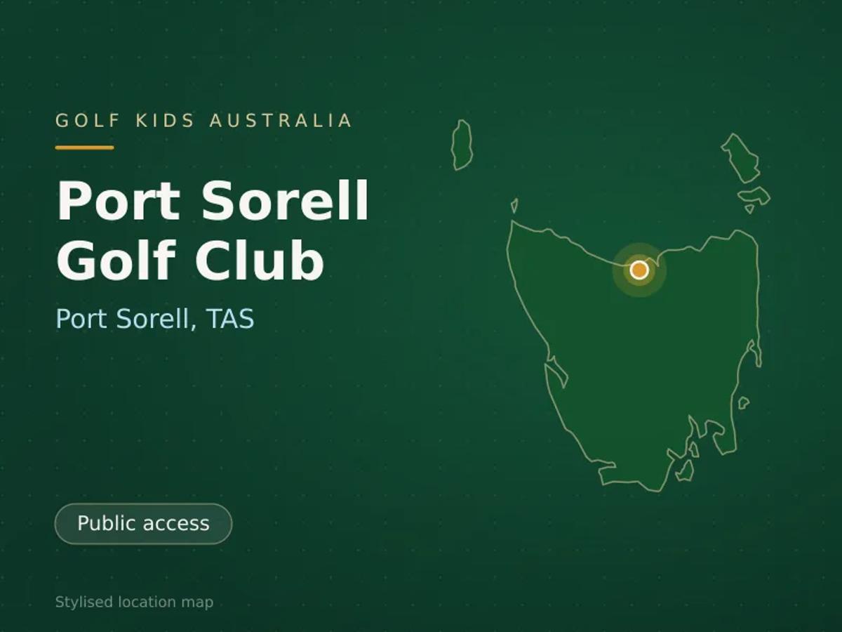 Stylised map showing the location of Port Sorell Golf Club in Port Sorell, TAS - not a photograph of the course