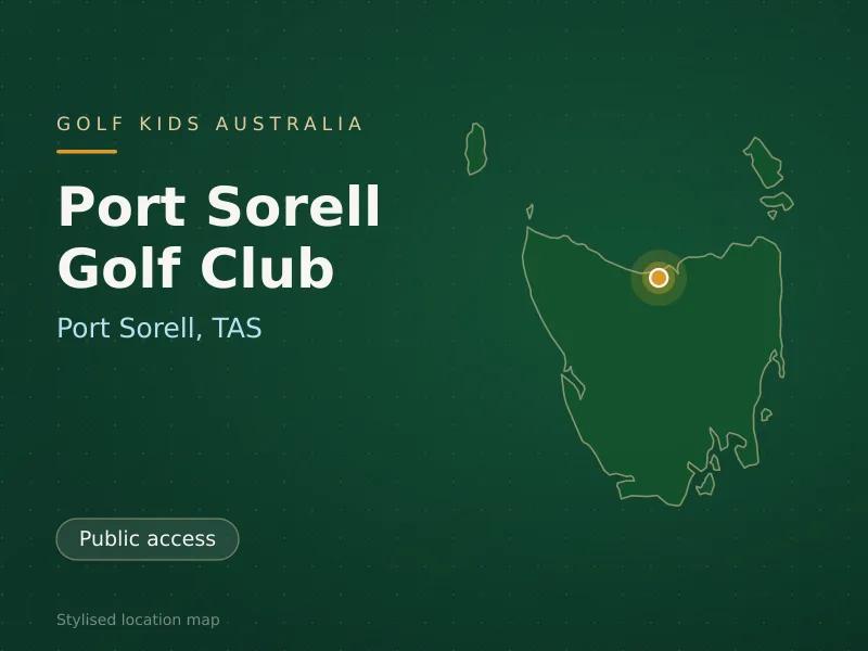 Stylised map showing the location of Port Sorell Golf Club in Port Sorell, TAS - not a photograph of the course