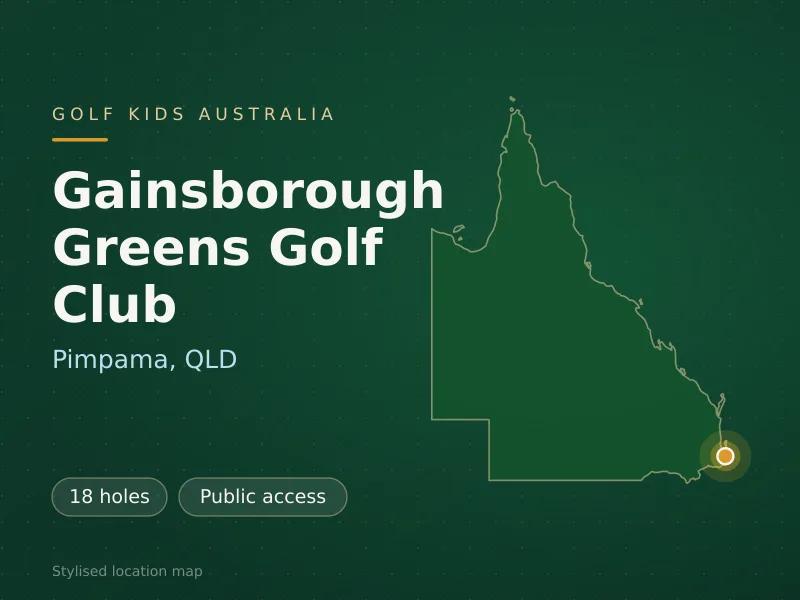 Stylised map showing the location of Gainsborough Greens Golf Club in Pimpama, QLD - not a photograph of the course