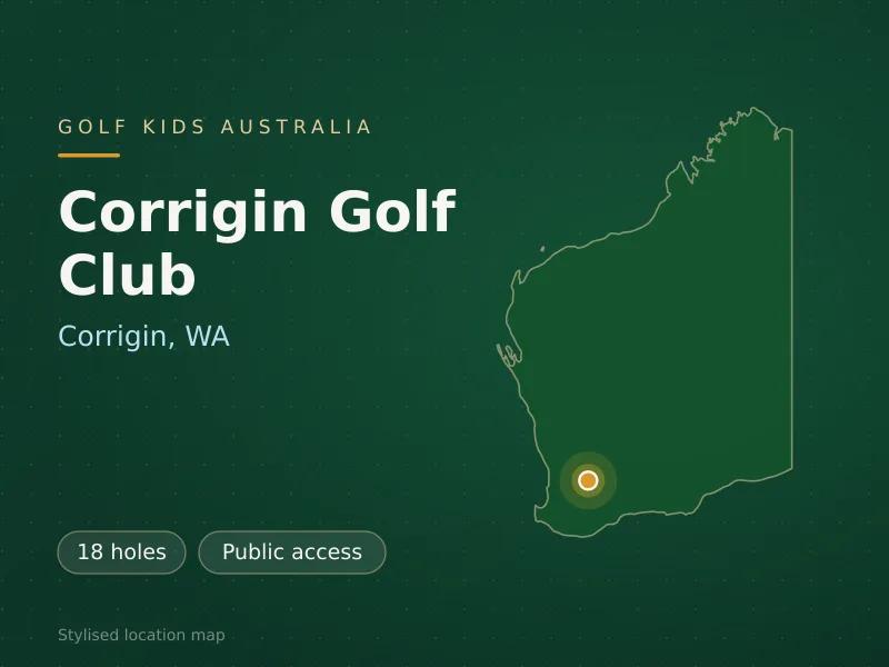 Stylised map showing the location of Corrigin Golf Club in Corrigin, WA - not a photograph of the course