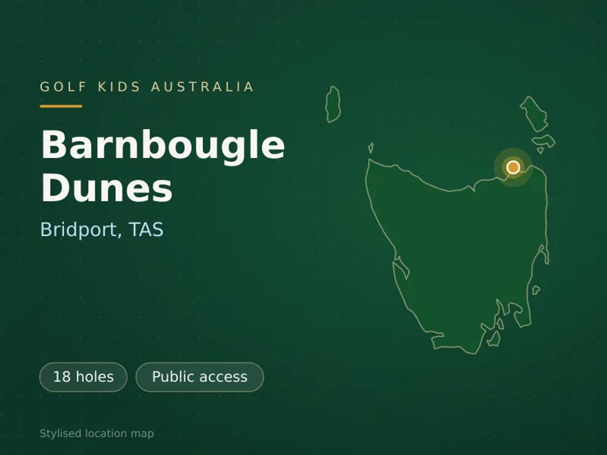 Stylised map showing the location of Barnbougle Dunes in Bridport, TAS - not a photograph of the course