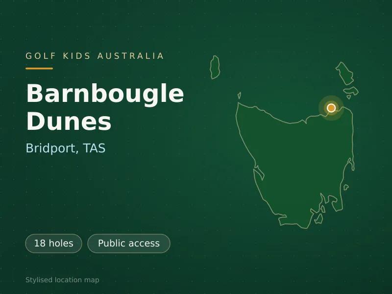 Stylised map showing the location of Barnbougle Dunes in Bridport, TAS - not a photograph of the course