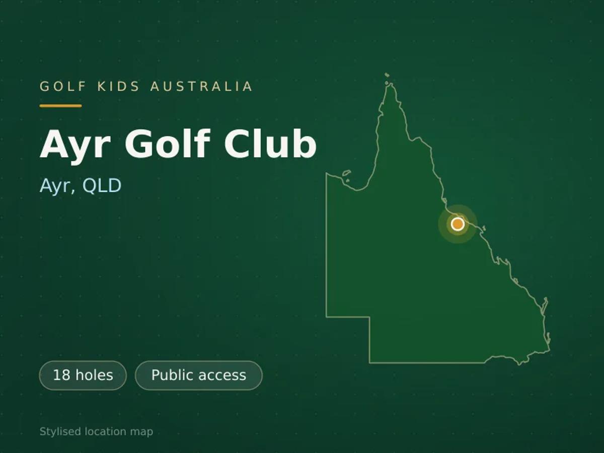 Stylised map showing the location of Ayr Golf Club in Ayr, QLD - not a photograph of the course