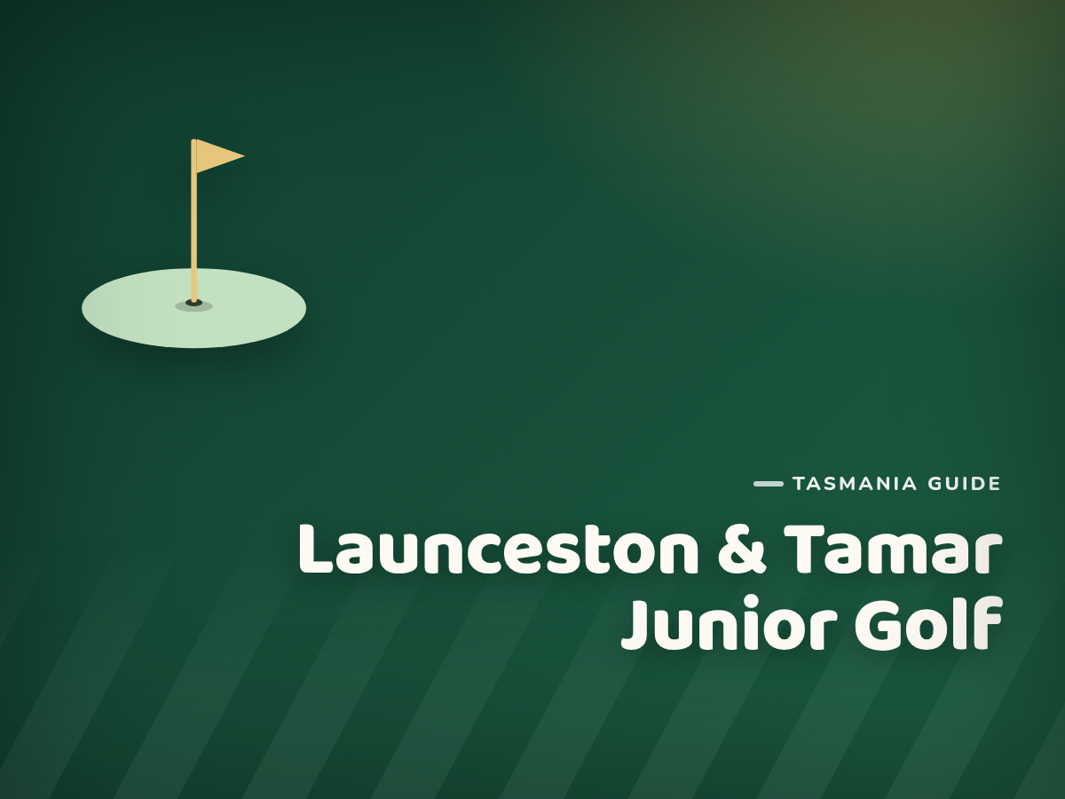 Branded cover illustration for the guide "Best Junior Golf Courses Around Launceston, the Tamar Valley & Tasmania's North-East"