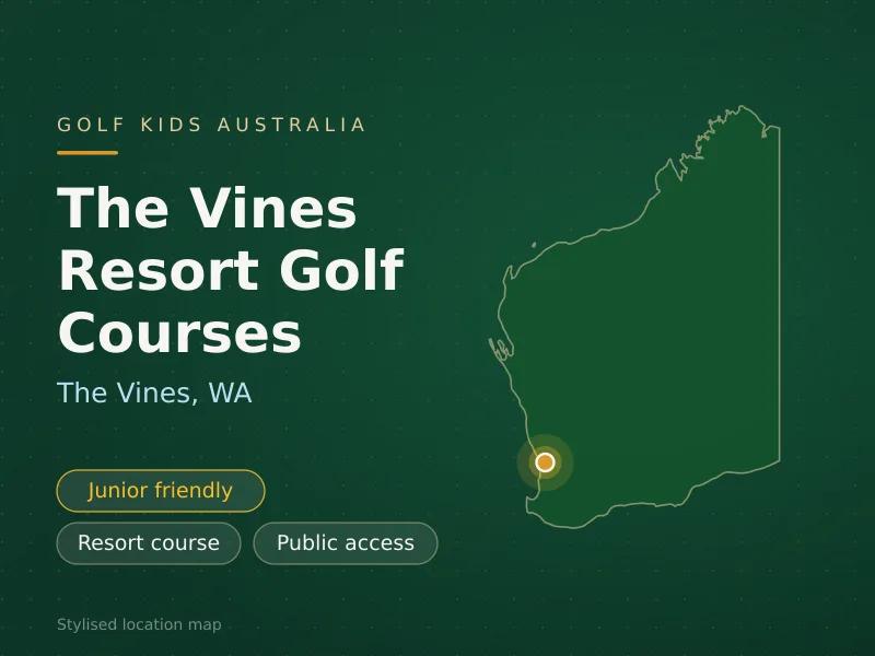 Stylised map showing the location of The Vines Resort Golf Courses in The Vines, WA - not a photograph of the course