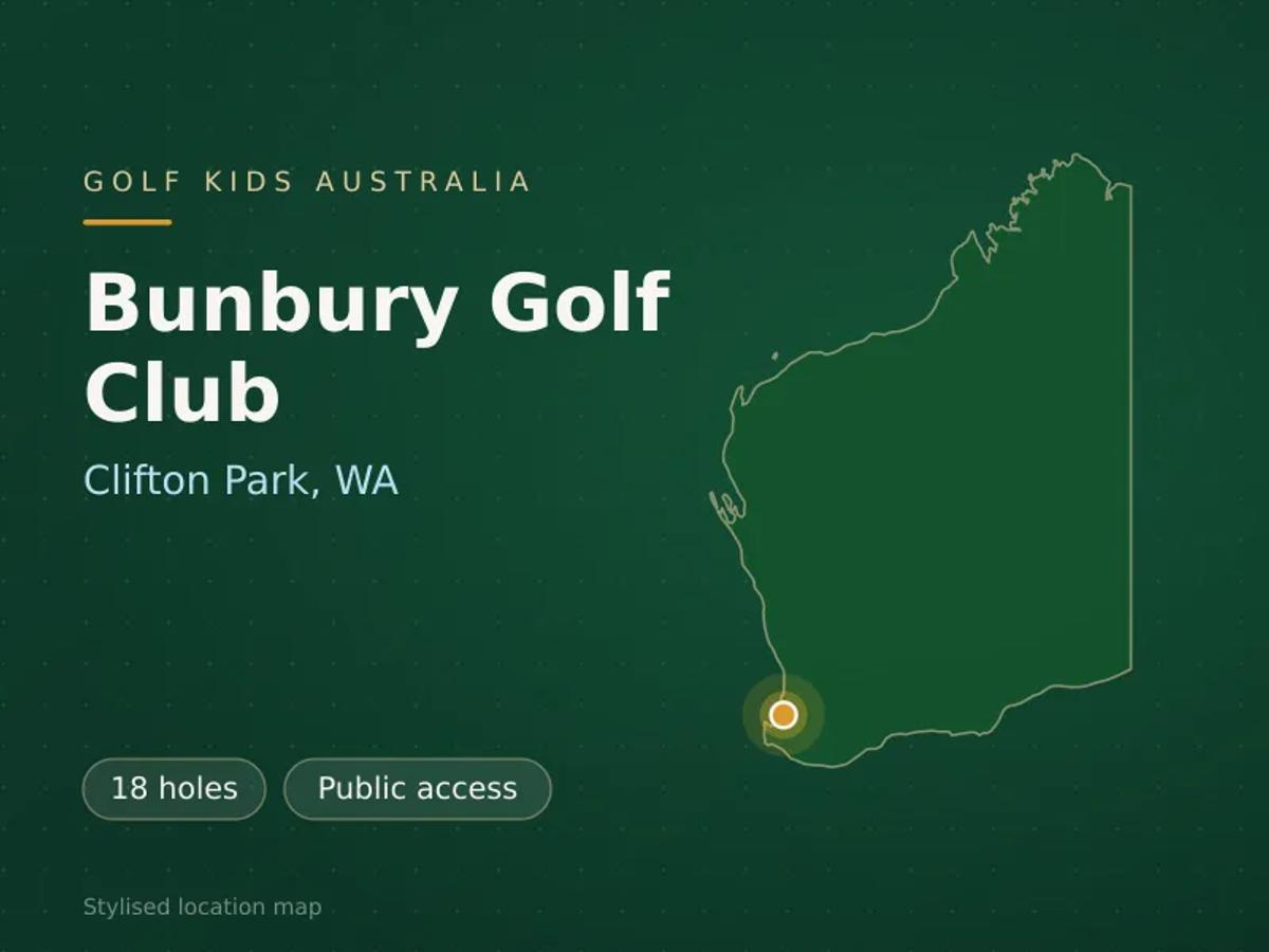Stylised map showing the location of Bunbury Golf Club in Clifton Park, WA - not a photograph of the course