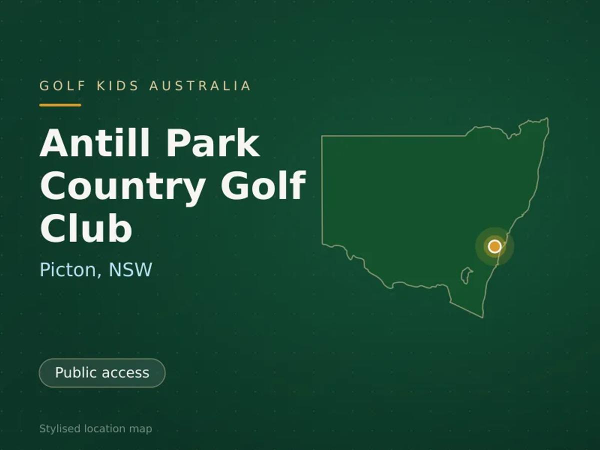 Stylised map showing the location of Antill Park Country Golf Club in Picton, NSW - not a photograph of the course