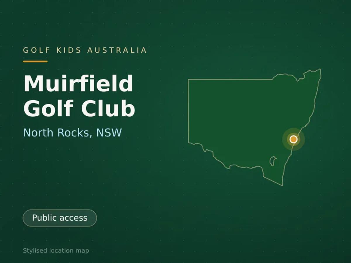 Stylised map showing the location of Muirfield Golf Club in North Rocks, NSW - not a photograph of the course