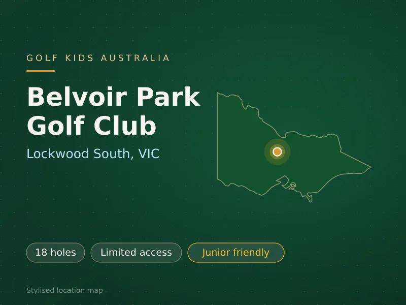 Stylised map showing the location of Belvoir Park Golf Club in Lockwood South, VIC - not a photograph of the course